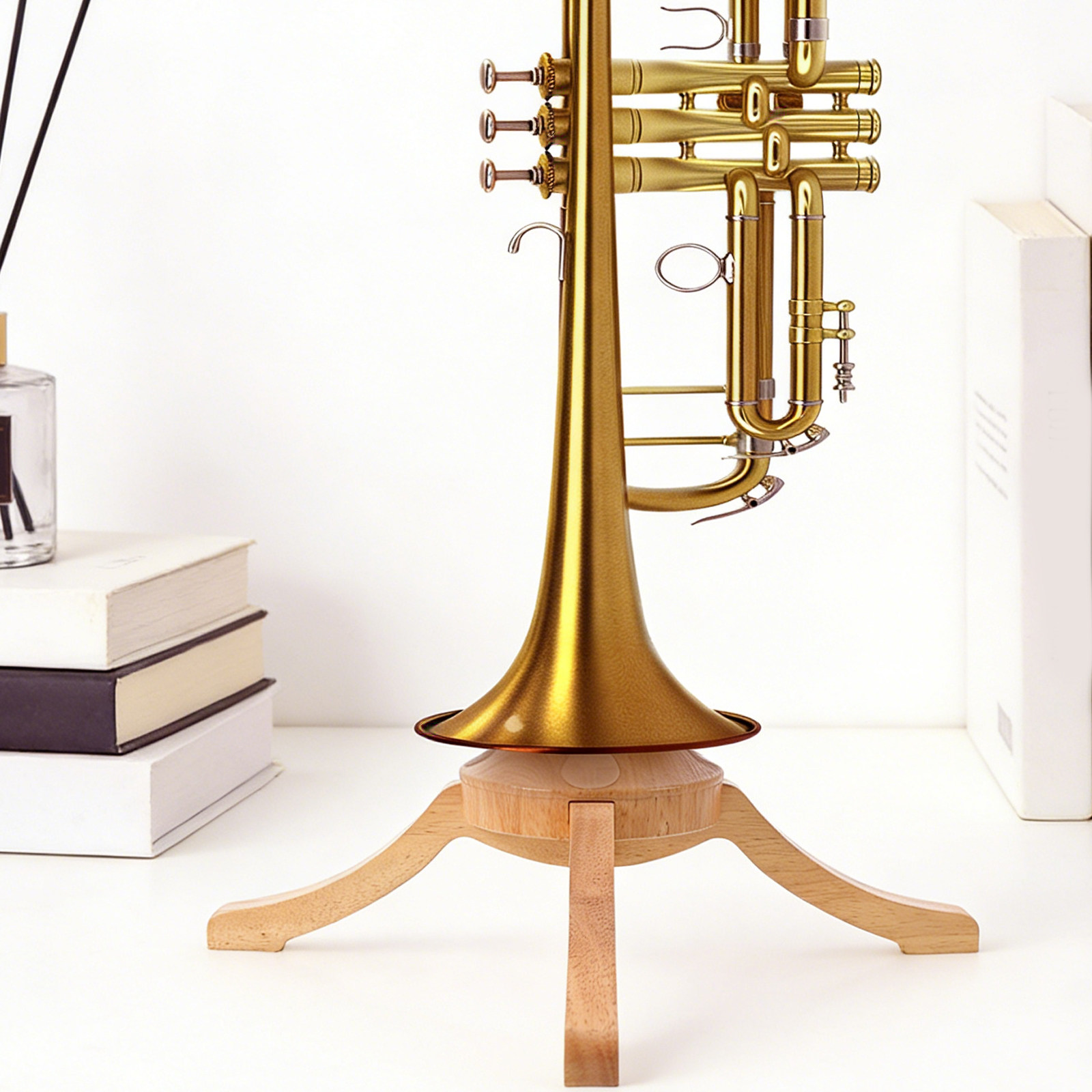 Musical Instrument Cornet - Wooden 4-Leg Trumpet Stand Detachable Vertical