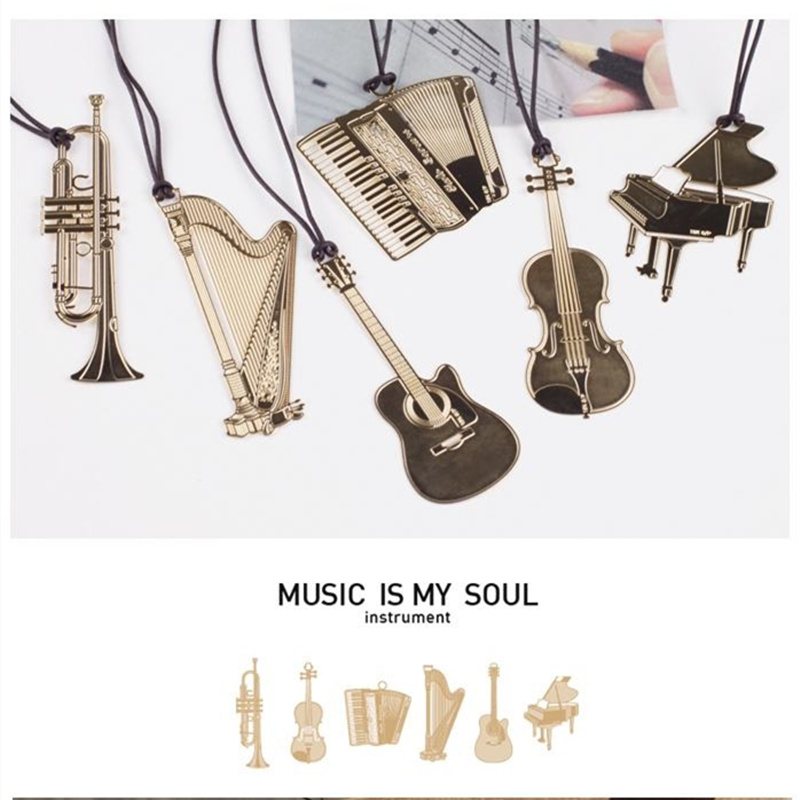 Musical Instrument Symbols - 6pcs Music Metal Bookmark Gold Color