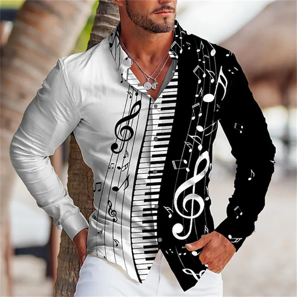 Men's Long Sleeves Shirt with  - Musical Instrument Symbols 评论和价格