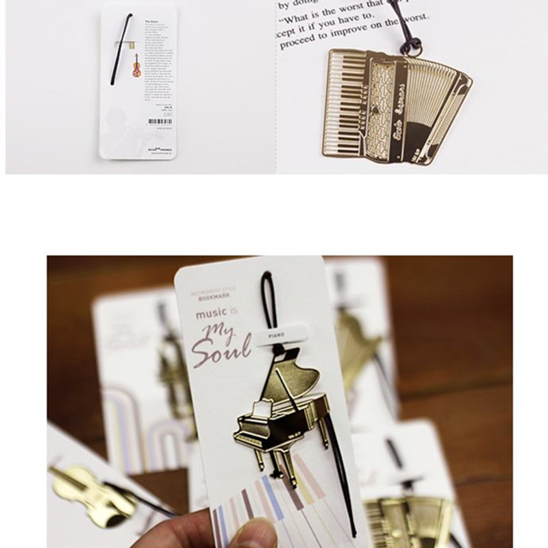 6pcs Music Metal Bookmark Gold - Musical Instrument Symbols 评论和价格